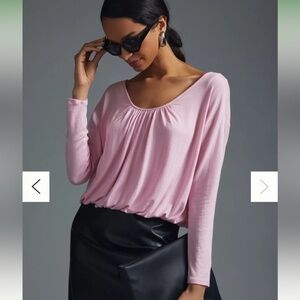 Maeve by Anthropologie SZ S Long Sleeve Bubble Top pink NWT